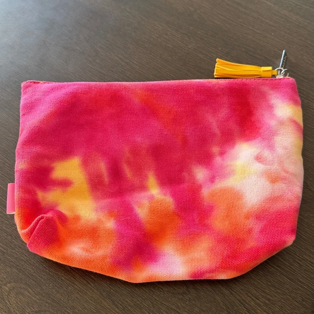 Sephora Pink Tie Dye Makeup Bag Pencil Bag Orange Yellow Tassle